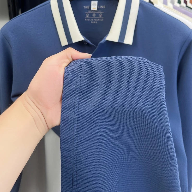 Luxury Brand Men's 100% Cotton Print Long Sleeve Polo Shirt Original Autumn Design Simple Trendy Business Lapel T-shirt Menswear