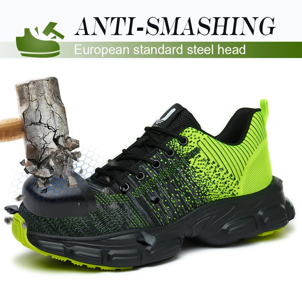 Women's Steel Head Safety Shoes Smash Proof Stab Penetration Air Lightweight Pure Black Simple Sneakers Women's Work Shoes