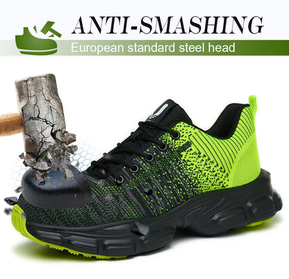 Women's Steel Head Safety Shoes Smash Proof Stab Penetration Air Lightweight Pure Black Simple Sneakers Women's Work Shoes