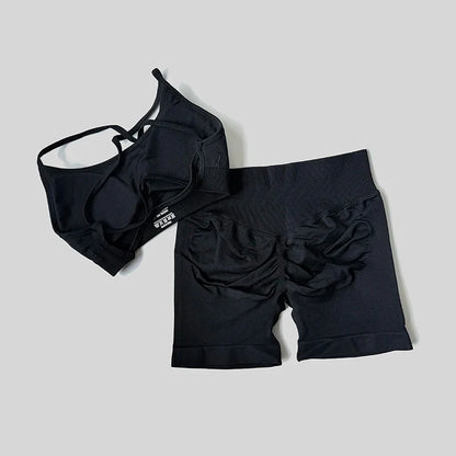 Peach Hip Lifting Suit Back Cross Sports Bra Shockproof Bra Quick Drying Shorts Set Gym Fitness Running Yoga Suit
