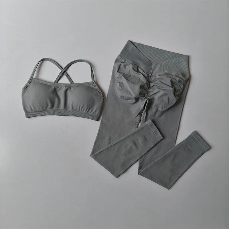 2025 Peach Hip Fitness Yoga Suit 2-Piece Set Quick Drying V-Waist Tight Fitness Leggings Sports Bra And  Yoga Leggings for Women