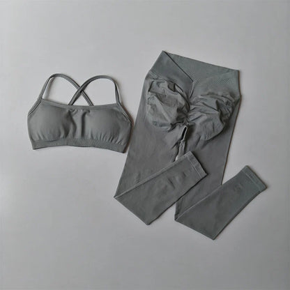 2025 Peach Hip Fitness Yoga Suit 2-Piece Set Quick Drying V-Waist Tight Fitness Leggings Sports Bra And  Yoga Leggings for Women