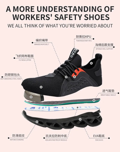 Comfortable Indestructible Safety Shoes Men Work Sneakers Light Security Boots Men Puncture-Proof Work Boots Steel Toe Shoes