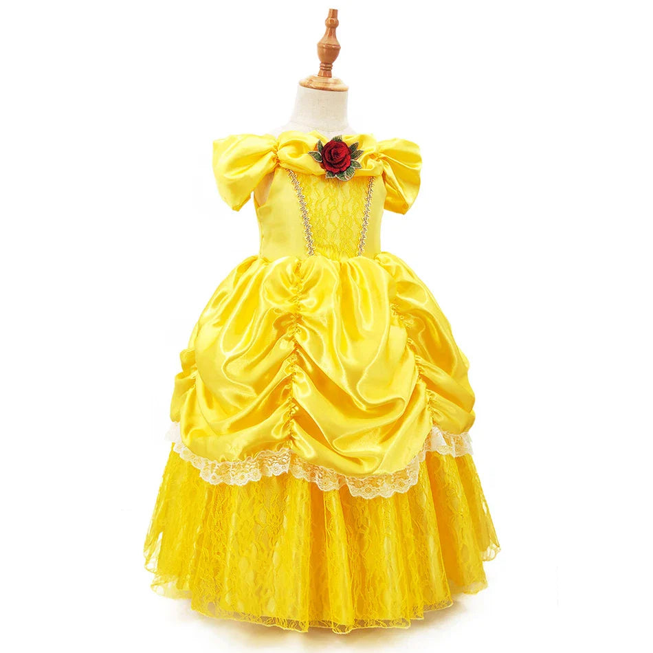 Girls Belle Cosplay Princess Dress Children Beauty Beast Clothes Birthday Carnival Christmas Party Costume Kids Ball Gown 2-11T