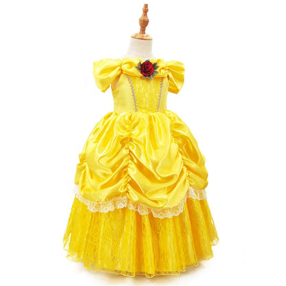Girls Belle Cosplay Princess Dress Children Beauty Beast Clothes Birthday Carnival Christmas Party Costume Kids Ball Gown 2-11T