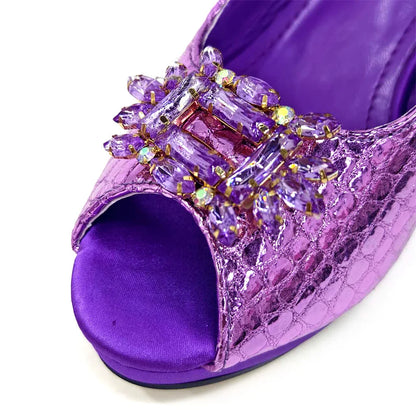 Italian Shoes and Bags Matching Set 2024 Women Heel Party for Silver Colour Italian Design Wedding Bigger Size Shoes
