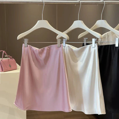 High-waisted Satin Skirts Women Summer 2026 French  Slim Simple A-line Skirt Female Elegant Korean Style Mini Skirt for Women