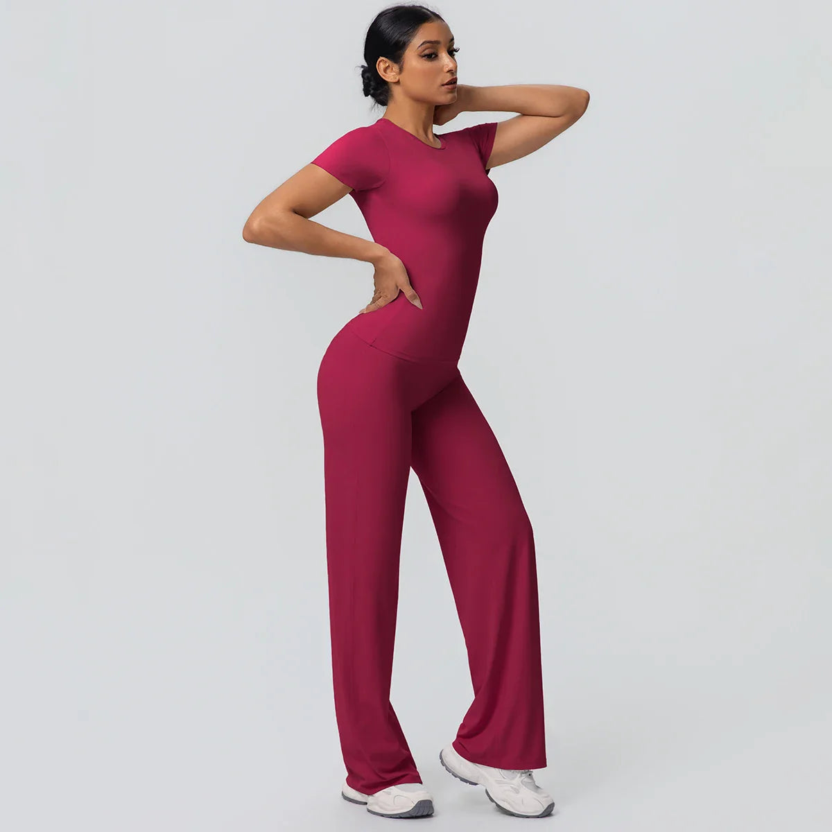 Fitness Sports Workout Yoga Set for Women Naked Feel Slim Casual Workout Top T-Shirt Quick Drying Push Up Running Pants Yoga Set