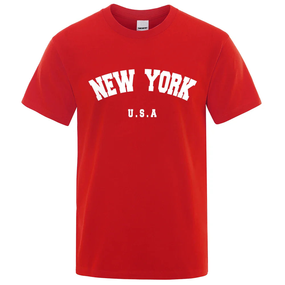 U.S.A New York USA City Street Printed T-Shirts For Men Loose Oversized T Shirt Fashion Breathable Short Sleeve Cotton Clothing