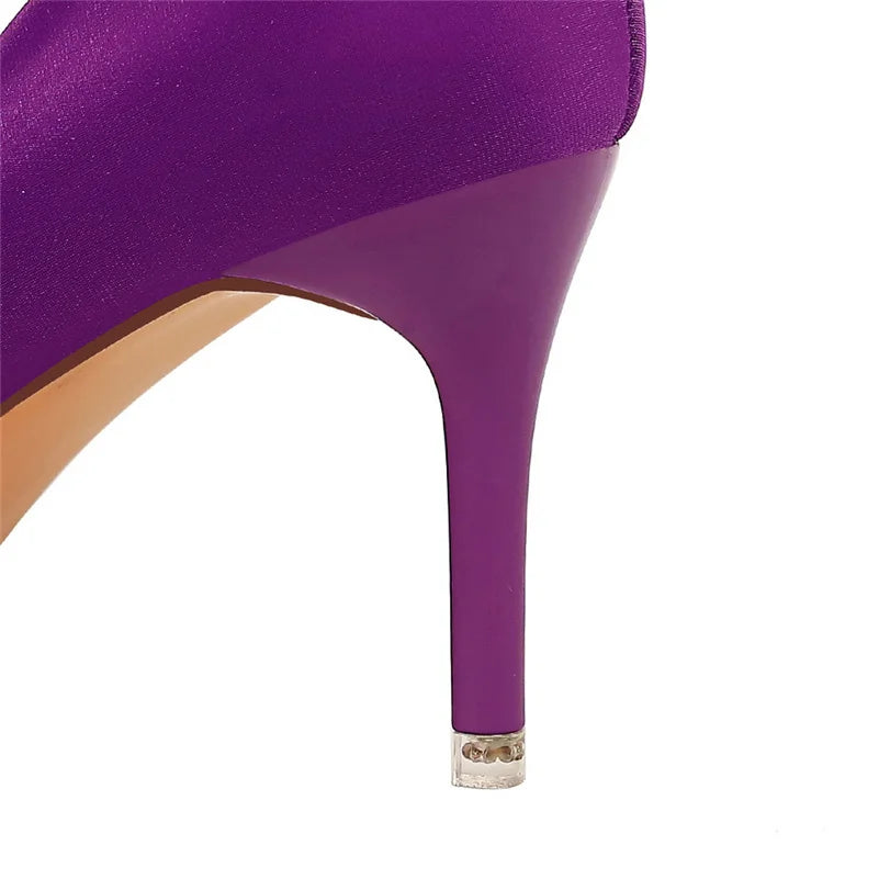 Women 7.5cm 10.5cm High Heels Scarpins Silk Satin Pumps Lady Quality Green Purple Fetish Wedding Bridal Mid Low Heels Prom Shoes