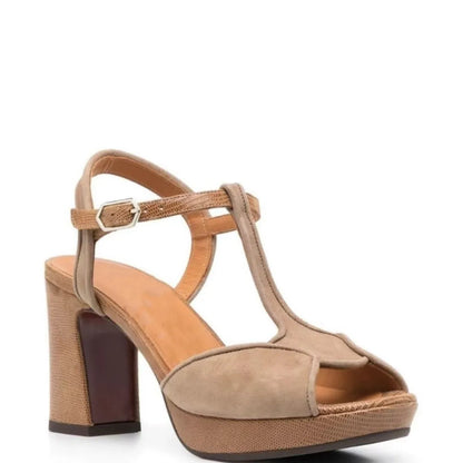 Genuine Leather Shoes High Heels Women Luxury Platform Sandals Thick Heels Designer Square Ladies 36-44