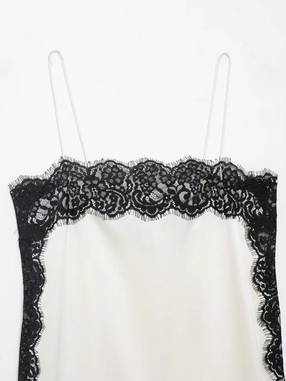 Elegant Sexy Lace Splice Satin Tops for Women Sleeveless Backless Beach Chic Tops Cropped Camisole Christmas Evening Party Tops