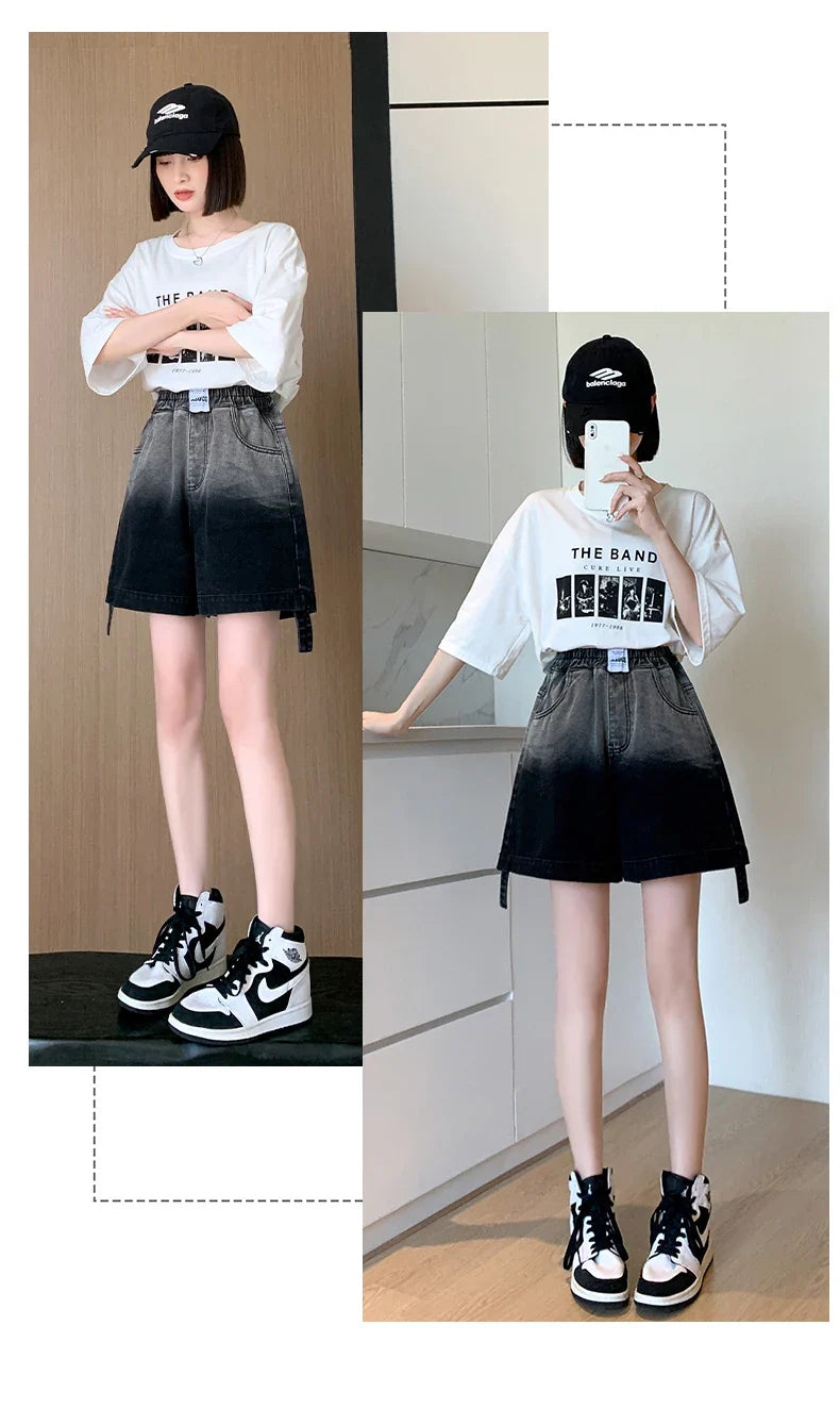Plus Size Denim Shorts For Women Summer 2024 New High Elastic Waist Pockets Wide Leg Loose Jean Short Femme Hot Sale