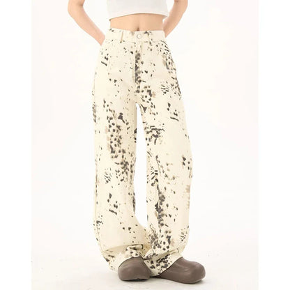 Female Chic Apricot Leopard Print Jeans