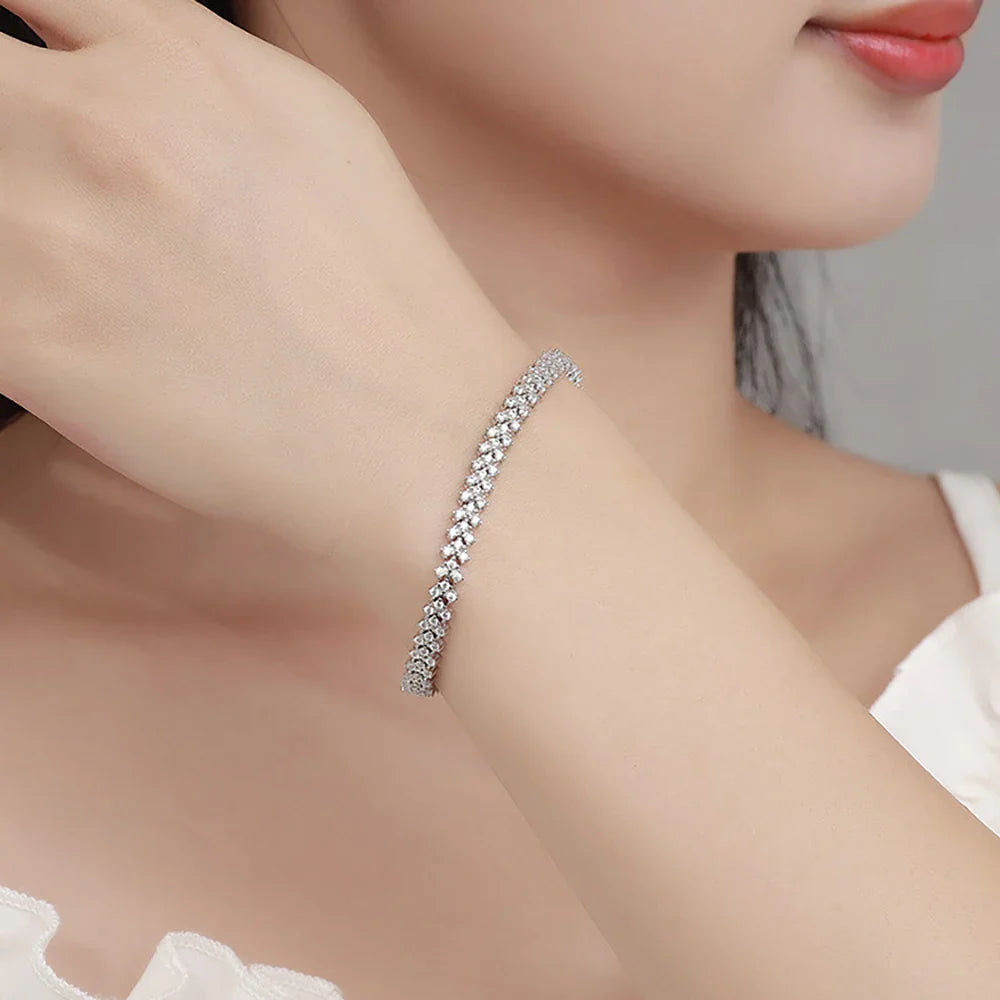 1.5mm Real Moissanite Tennis Bracelet S925 Sterling Silver  3-row Heart Lab Diamond Bracelets for Bridal Women Wedding Jewelry