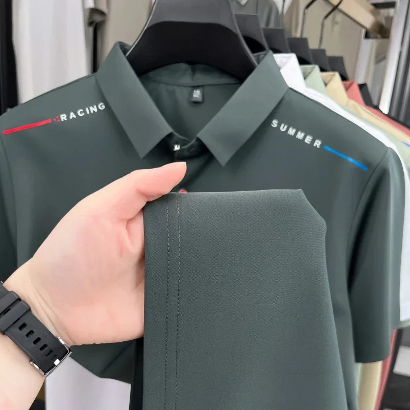 New Business Men's Lapel Polo Shirt High End Design Cartoon Dog Print Short Sleeve T-Shirt Summer Fashion Breathable Men's Wear
