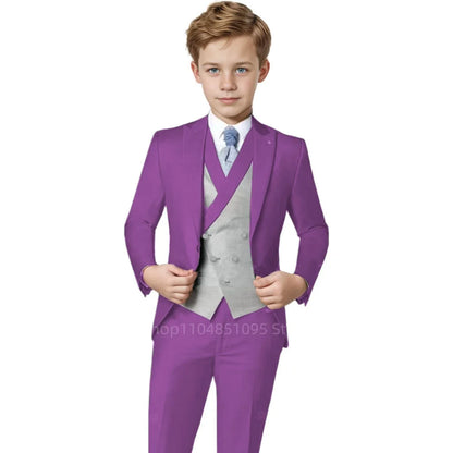 Elegant Orange Boy's Suit Set for Wedding 3 Pieces Suit Set Groom Tuxedo Sets Blazer Vest Pants Kids Guest Tuxedo Piano Suit