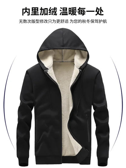 Hooded lambskin medium and elderly large size warm suit with plush thick hoodie jacket+thick pants two-piece set