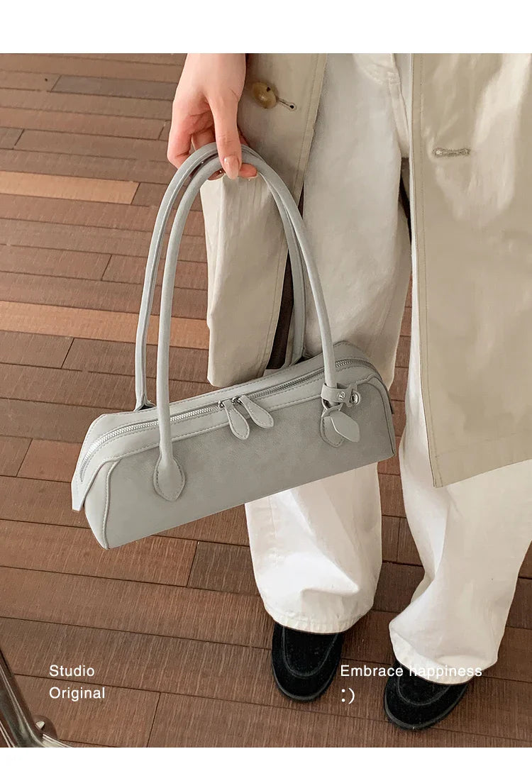 Vintage Suede Long Shoulder Bag 2026 New Women Shoulder Bag Luxury Ladies Handbag Female Commuter Shopping Underarm Bag