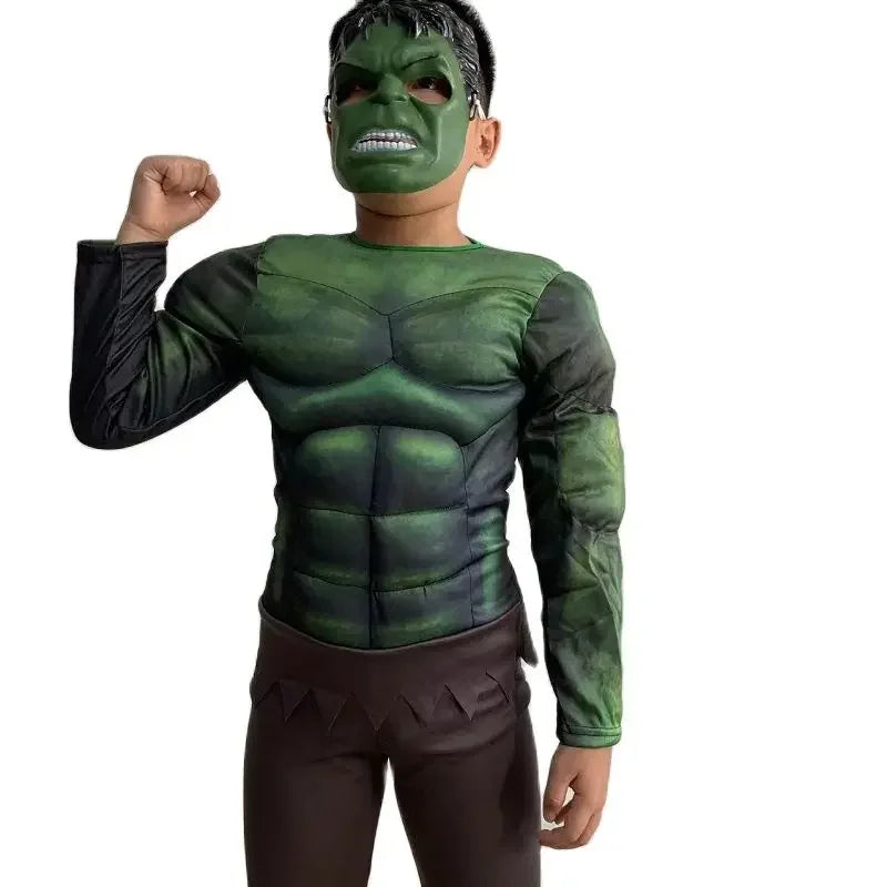 Boy Clothes Muscle Incredible Hulk Cosplay Fancy-Dress Costumes Child Kids Movie Charater Superhero Halloween Costume With Mask