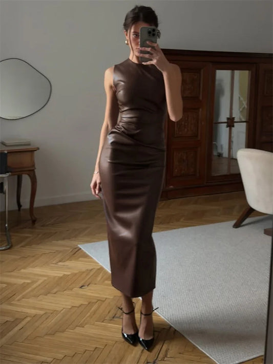 Fashion Maxi Dress For Women High Waist Sleeveless Slim Patchwork Solid Skinny Streetwear Female Bodycon Dress New
