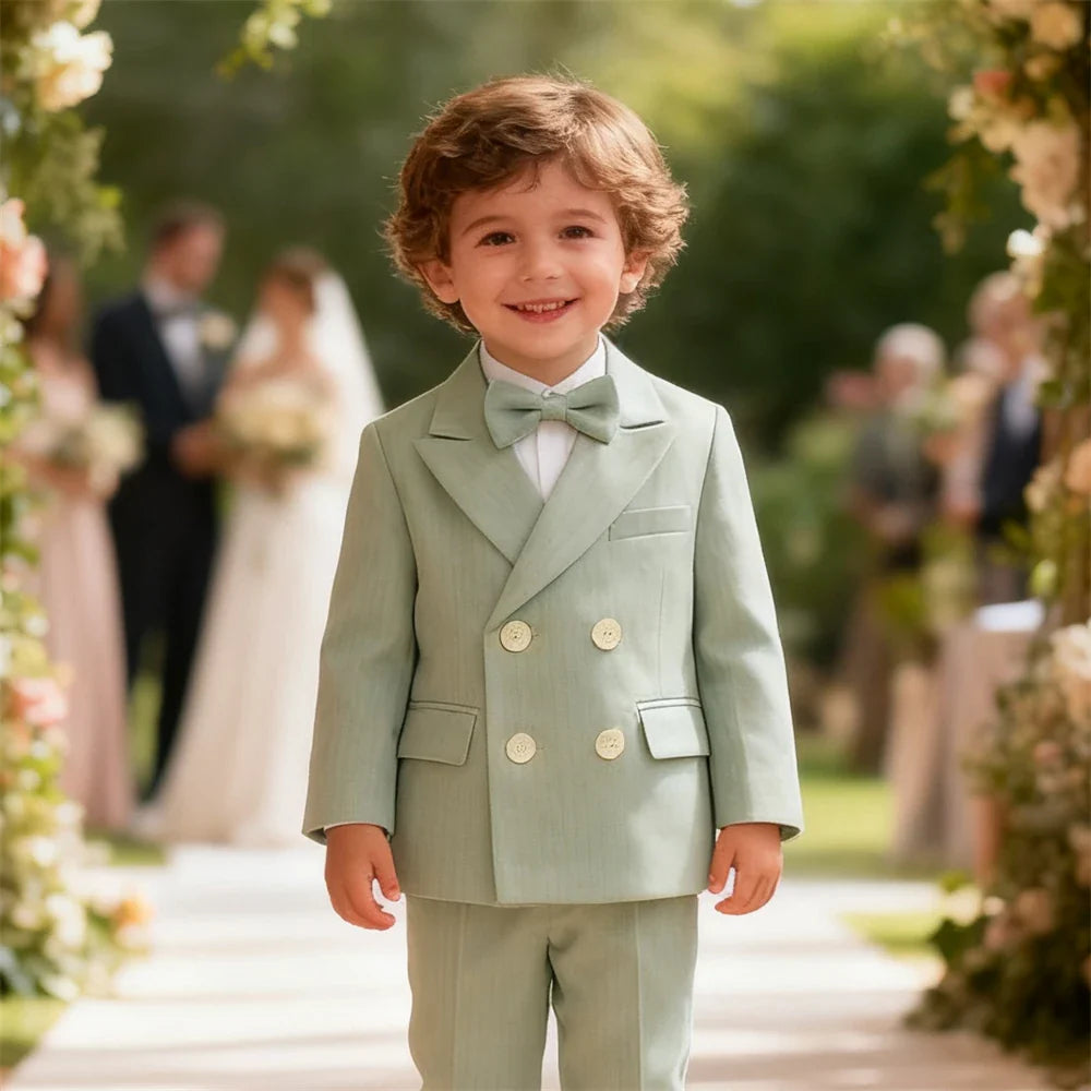 2-14 Yrs Toddler 3-Piece Suit Set Double Breasted Suit Jacket Pants Bowtie Birthday Communion Party Suit for Children