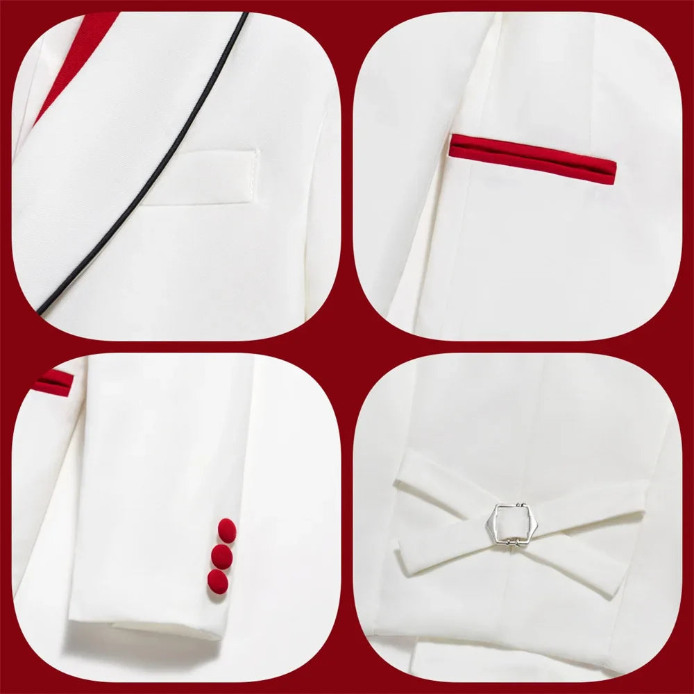 Stylish Occasion Wear Kids White Red Contrast Formal Multi Piece Suit Set Eye Catching Design Perfect For Festival Performance