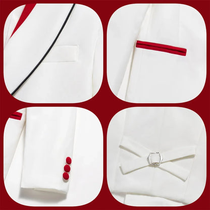 Stylish Occasion Wear Kids White Red Contrast Formal Multi Piece Suit Set Eye Catching Design Perfect For Festival Performance