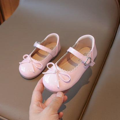 Summer Girl's Princess Shoes Bowknot Round Toe Hook-loop Shallow Cute Daily Kid's Flat Shoe Solid Colors Anti-slip Children Shoe