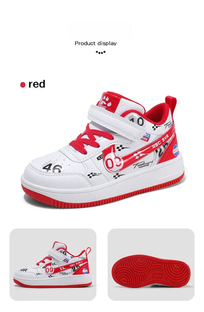 Cute girls and boys basketball shoes school activities children's casual shoes low-cut shoes autumn and winter new leather shoes