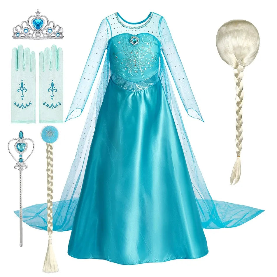 2025 Kid Elsa Anna Costume Girl Birthday Floral Dress Children Snow Queen Performance Fantasy Princess Evening Halloween Costume