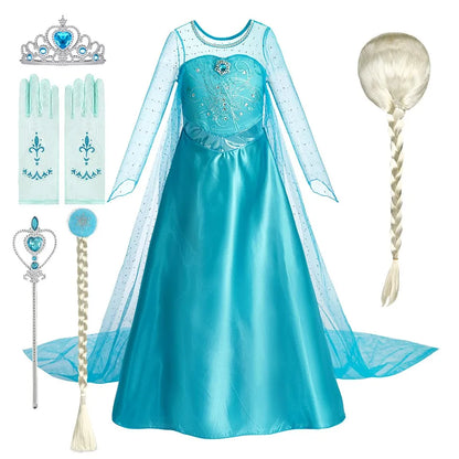 2025 Kid Elsa Anna Costume Girl Birthday Floral Dress Children Snow Queen Performance Fantasy Princess Evening Halloween Costume