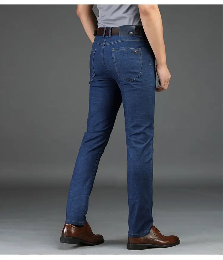 Men's Classic Straight Men's Jeans Fitted Comfortable Elastic Business Casual Denim Pants Korean Fashion  Autumn Casual Trousers