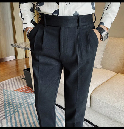 Men's Slim Fit Naples Business Casual Trousers Made of Autumn and Winter Wool, Thickened for Warmth, Classic Ankle-length Pants.