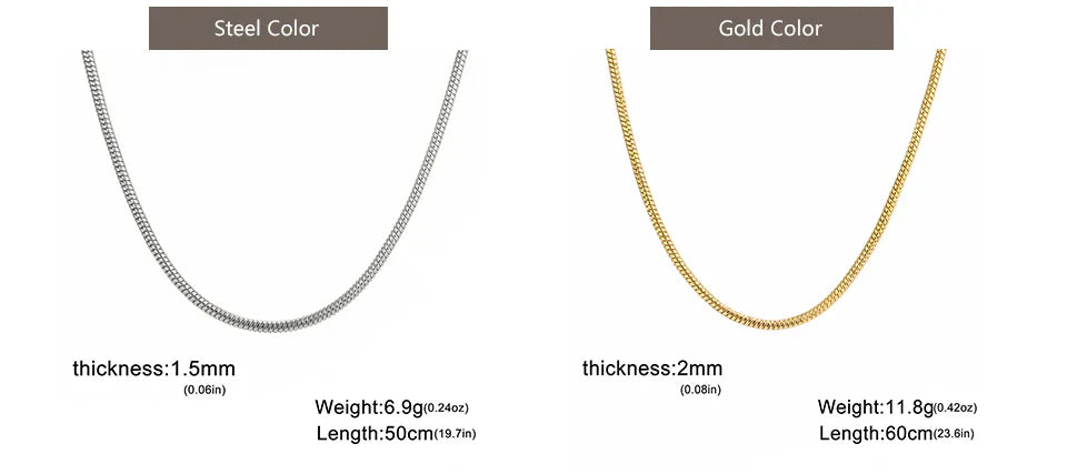 Round Snake Chain Necklace for Women Men Stainless Steel Link Chain 0.9mm 1.2mm 2mm Chains Choker Fashion Jewelry Gifts