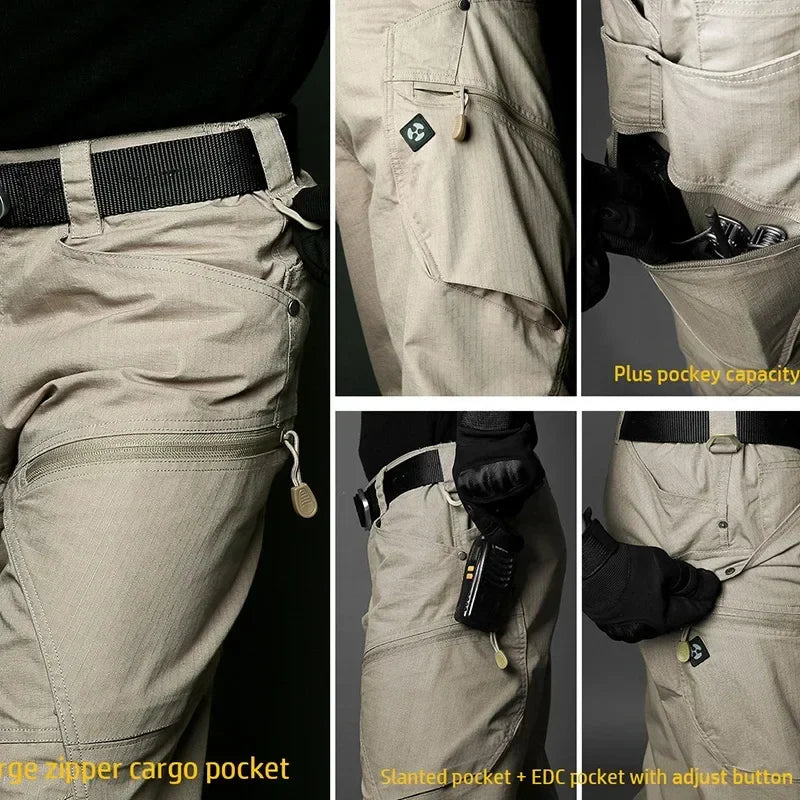 Stretch Hiking Pants Men Water Resistant Rip Stop Cotton Outdoor Work Cargo Pants Multi-Pocket Lightweight Combat Tactical Pants