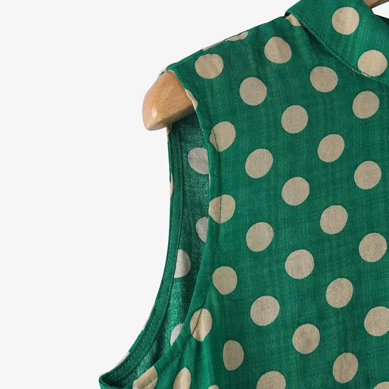 Women Dots Tank Tops 2024 Summer Sleeveless Camis Blouse Korean Fashion Round Neck Shirt Casual Loose Round Neck Tunics