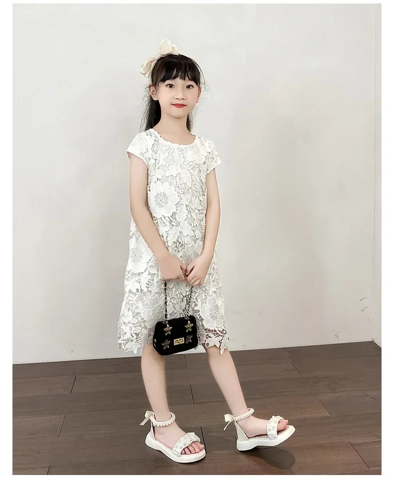 Children's Sandals Summer Bowtie Princess Shoes for Girls Fashion Sweet Kids Causal Pearl Roman Sandals Solid Color Hook Loop