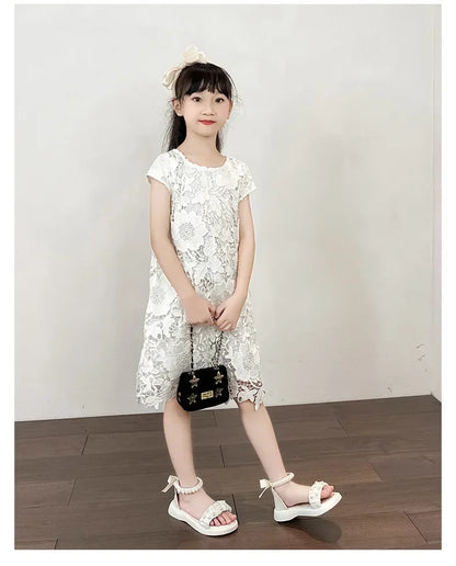 Children's Sandals Summer Bowtie Princess Shoes for Girls Fashion Sweet Kids Causal Pearl Roman Sandals Solid Color Hook Loop