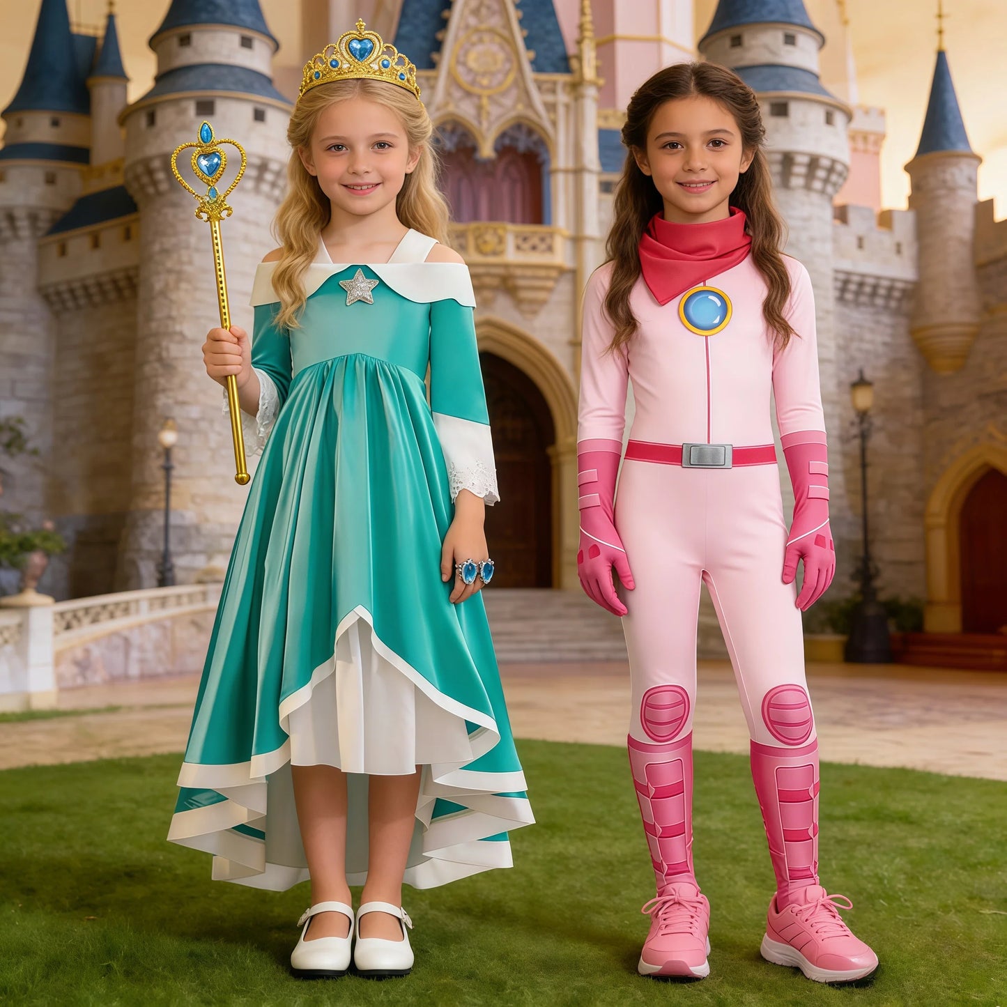 Vestido de Princesa Pêssego para Meninas Jogo Roupa de Cosplay Rosalina Fantasia de Aniversário Festa Halloween Carnaval Roupa 4-10 Anos
