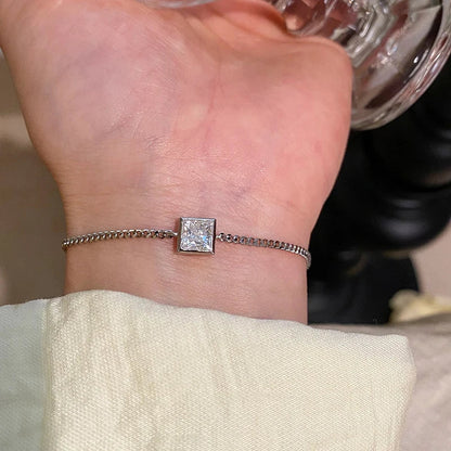 5.5mm D Vvs1 Princess Cut Moissanite Bracelet for Women Candy Elegant Wedding Chain Pure 925 Silver Jewelry Birthday Gift