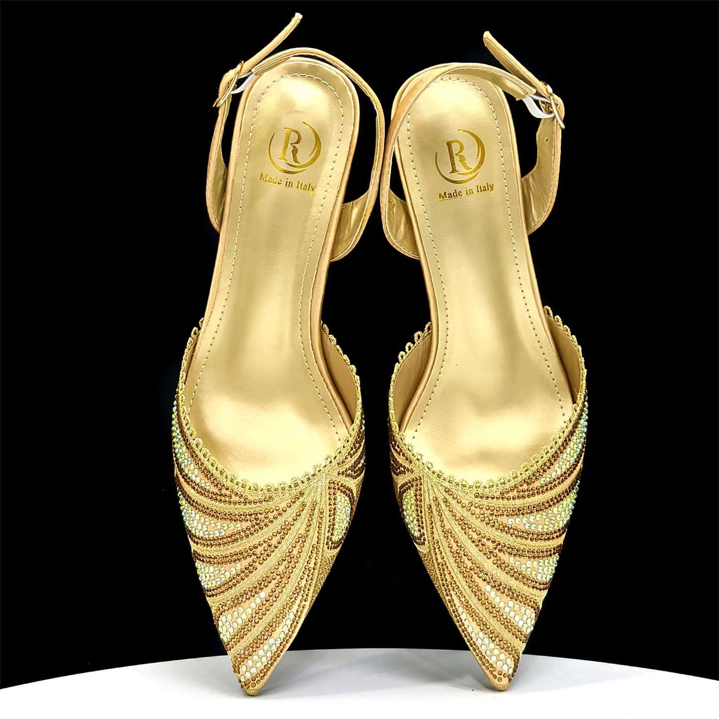 New Green Colour Pointed-Toe Diamond-Studded Party Women's High Heels Gorgeous Parties Shoes and Bag to Match