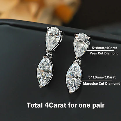 4cttw Double-stone Moissanite Drop Earrings For Women Pear-Marquise Cut Diamond Stud Earring Certified S925 Silver Fine Jewelry
