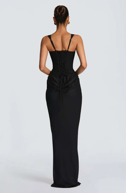 Women's casual long sleeved slim fit fishbone pure desire suspender jumpsuit long skirt slim fit solid color hip hugging dress