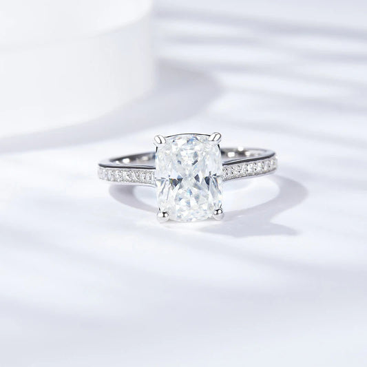 3ct Cushion Cut Full Moissanite Wedding Band Ring 925 Sterling Silver with Gold Plated Eternity Band Engagement Rings