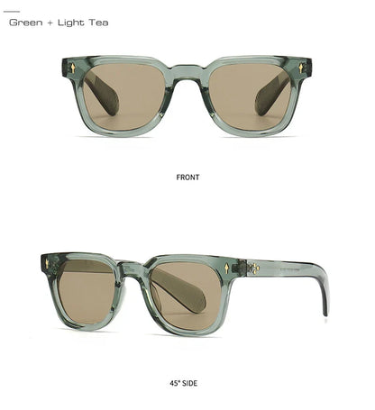 Square Men Rivets Sunglasses Shades UV400 Fashion Women Green Sun Glasses