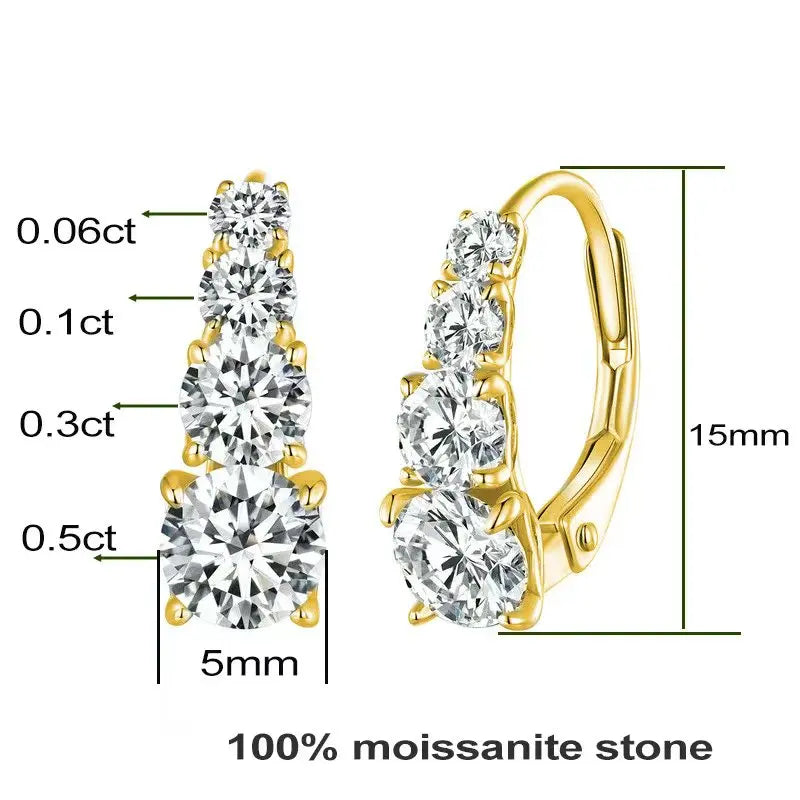 100% 925 Sterling Silver Full Moissanite Hoops Earrings 4-Stone D Color Size Gradient Diamonds Earring for Women Fine Jewelry