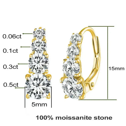 100% 925 Sterling Silver Full Moissanite Hoops Earrings 4-Stone D Color Size Gradient Diamonds Earring for Women Fine Jewelry