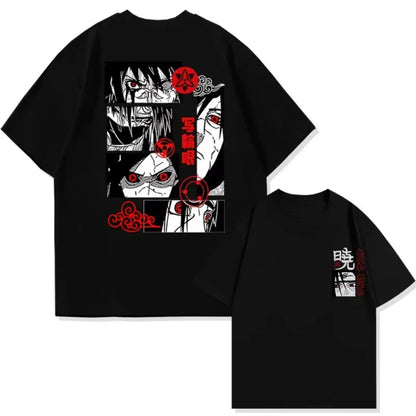 Camiseta Estampada com Sharingan Uchiha Derivada de Anime para Moda Masculina e Boné Super Street Casual para o Verão de 2025