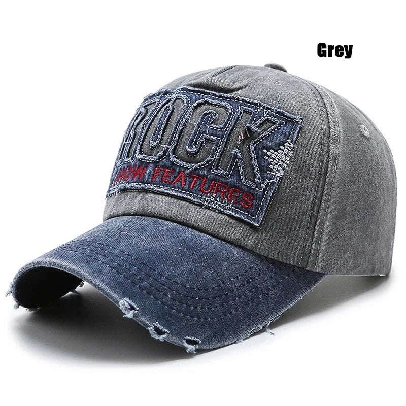 Letters Embroidered Patch Ripped Brushed Washed Distressed Design Style Unisex Cotton Adjustable Baseball Cap